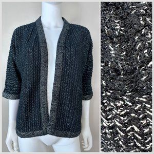 Vintage 1960s Black and Silver Metallic Open Cardigan Sweater Rosa Lee Originals